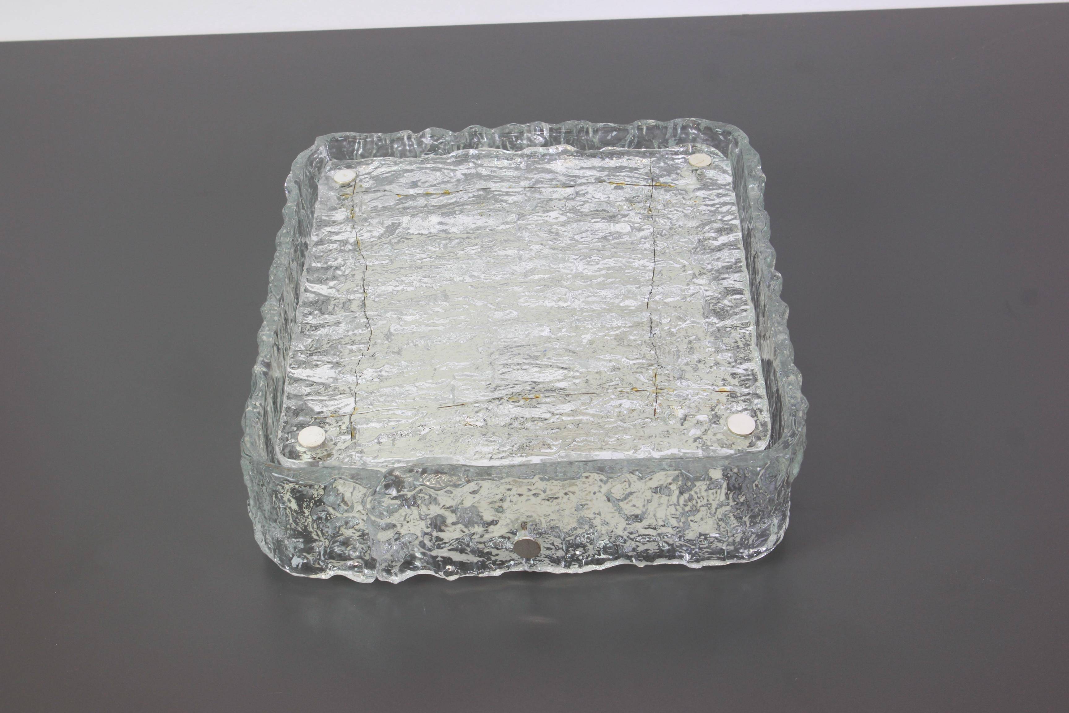 1 of 4 Square glass ice Murano ceiling light, Kaiser, Germany, 1970s