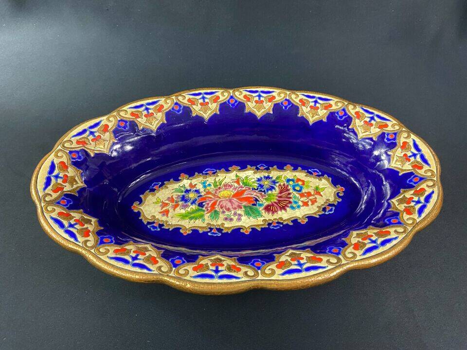 Oblong hollow dish in Longwy earthenware MP Chevallier Renaissance
