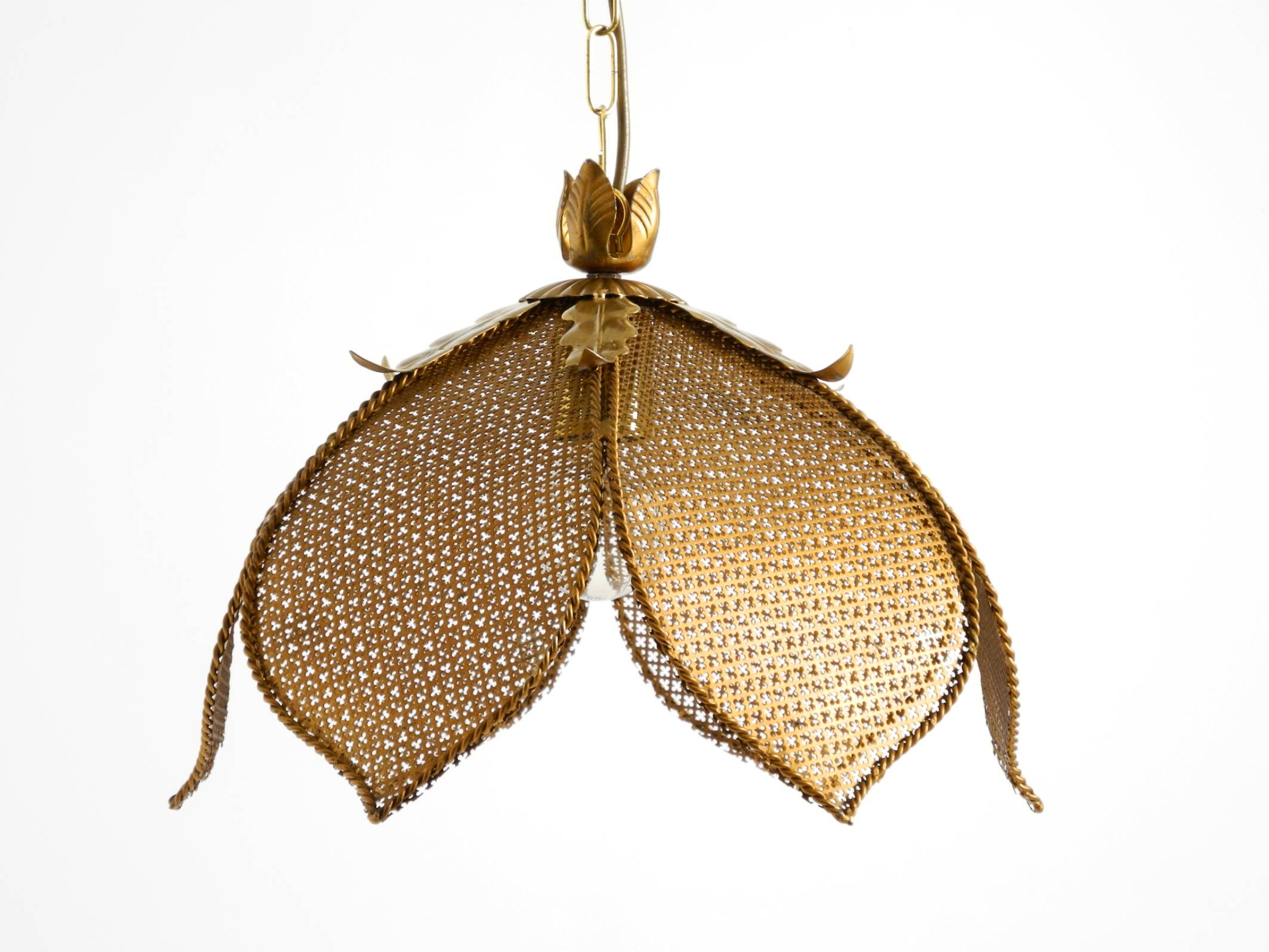 Beautiful rare 1980s Regency floral design brass ceiling lamp