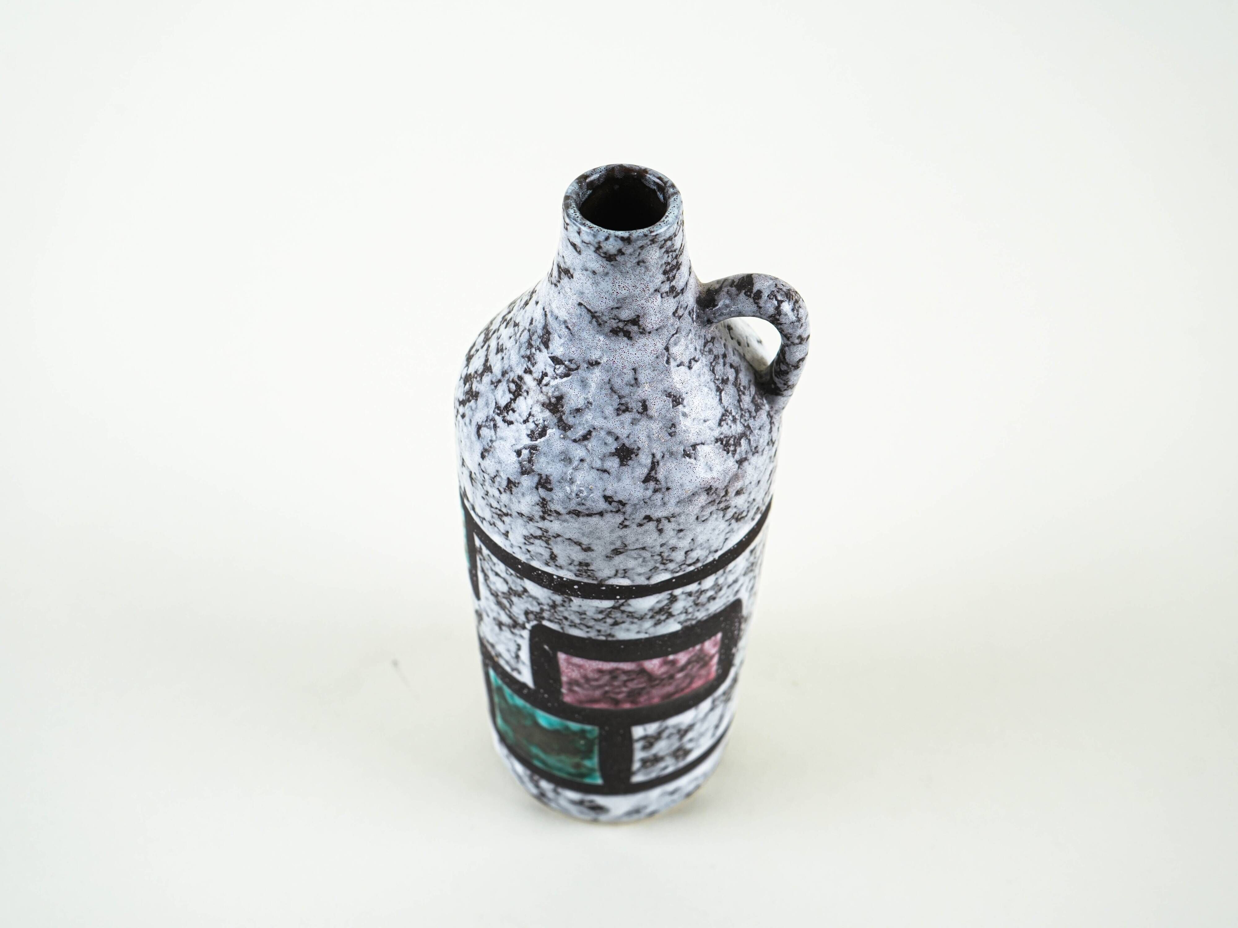 Ceramic vase with a handle, German design, 1960s, manufactured by Strehla