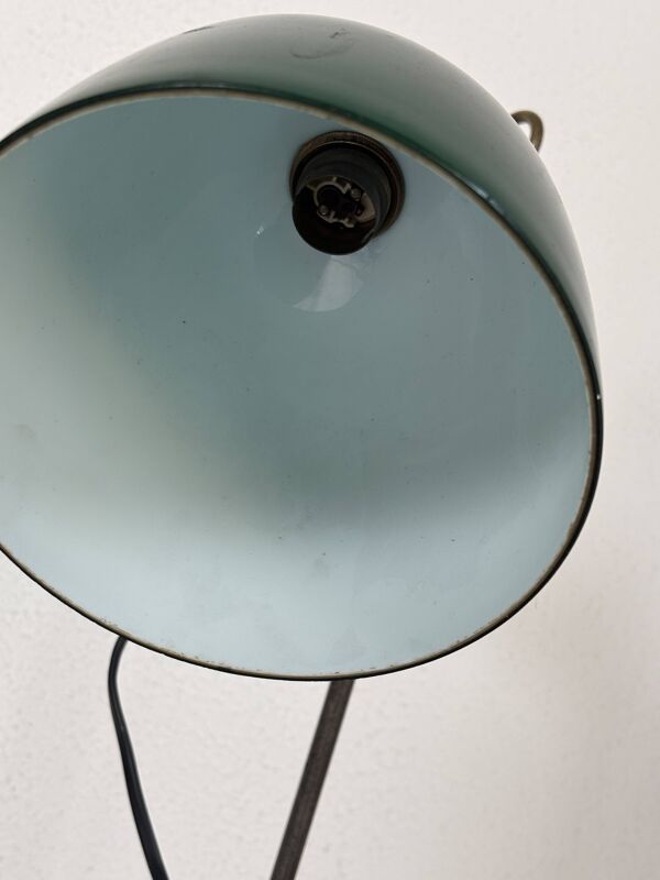 Lampe vintage 1900 de bureau laiton nickelé céladon - 52 cm