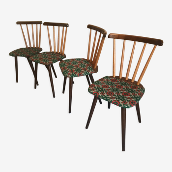 Lot de 4 chaises auberge 1960’s barreaux et pieds compas