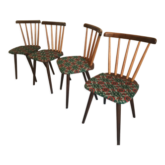 Lot de 4 chaises auberge 1960’s barreaux et pieds compas