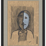 Charming antique naive Cubist portrait on newspaper, 1930s