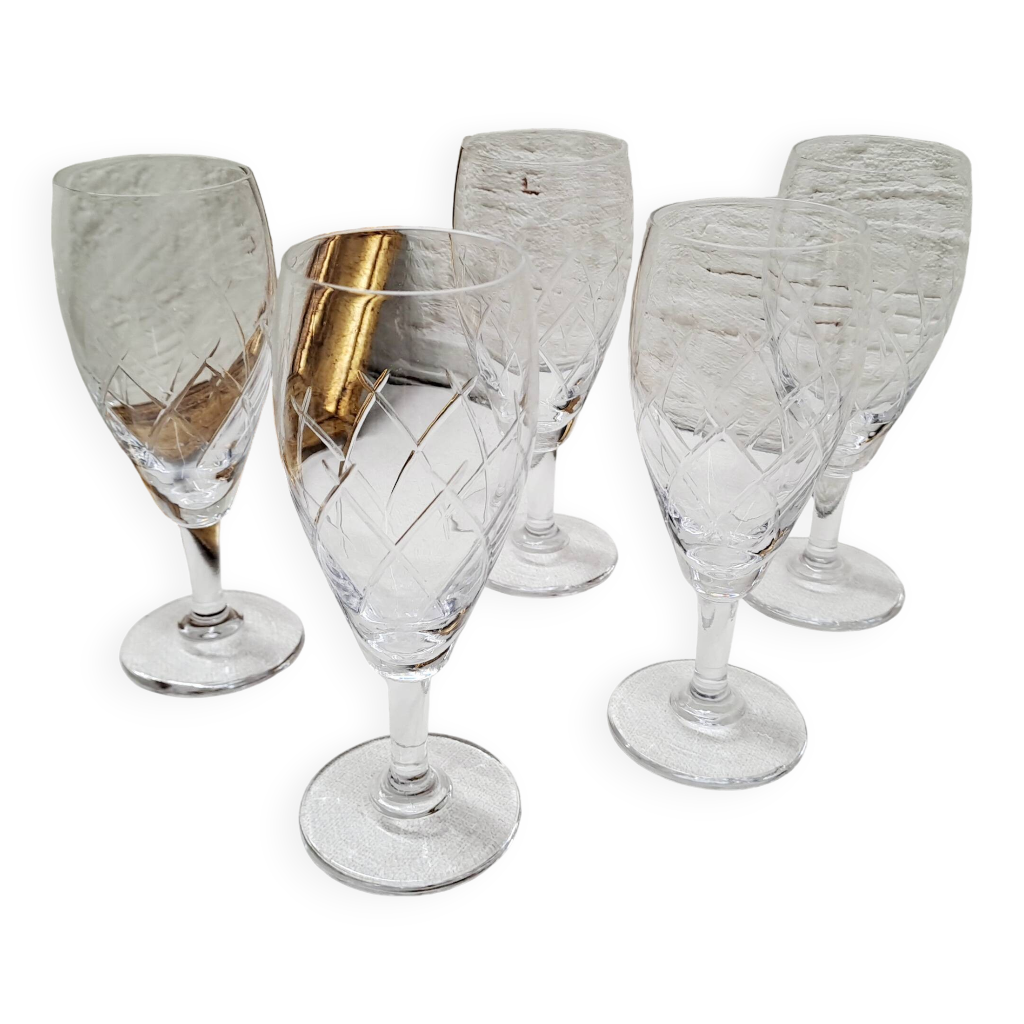 Set of 5 chiseled glass flutes