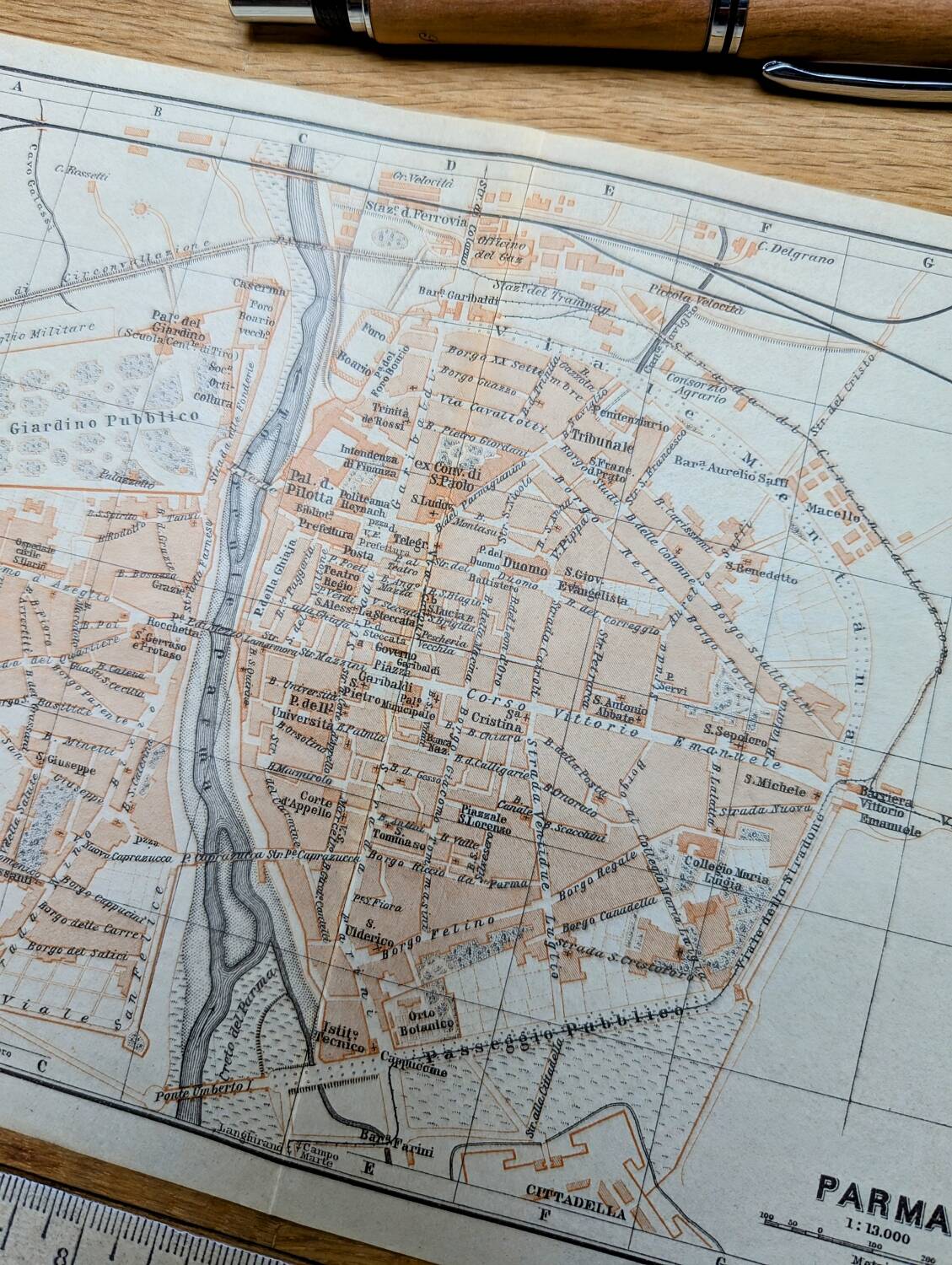 Printed in 1909, map of Parma, Italy