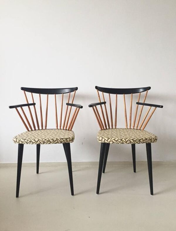 Set Of 5 1950s Wooden Dining Room Chairs