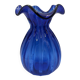 Cobalt Blue Ruffled Edge Ribbed Glass Vase