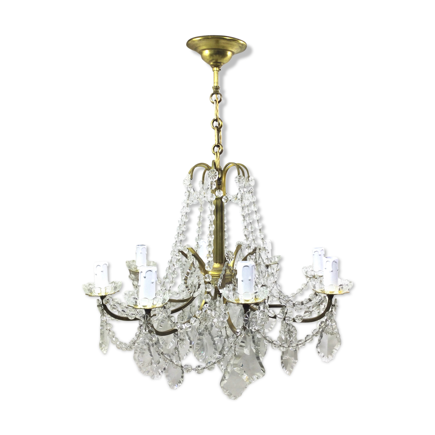 Lustre à 8 lumières en bronze et cristal