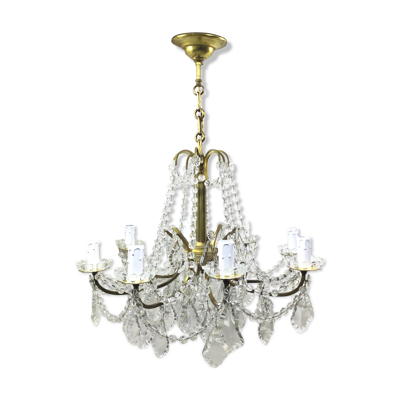 Lustre à 8 lumières en bronze et cristal