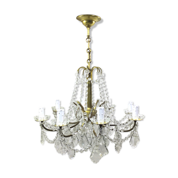 Lustre à 8 lumières en bronze et cristal