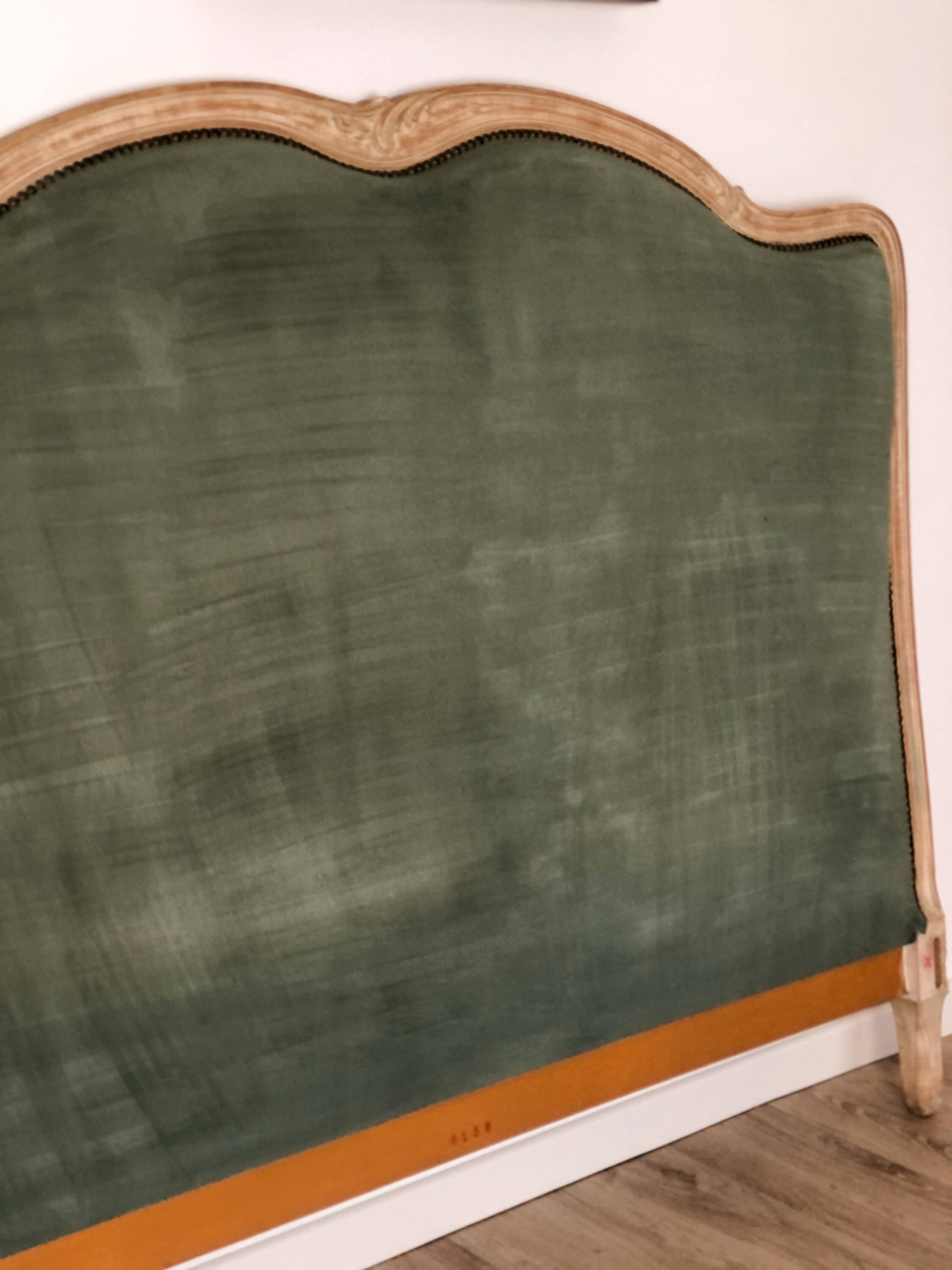 Large headboard, Louis XV style, clay green and wood