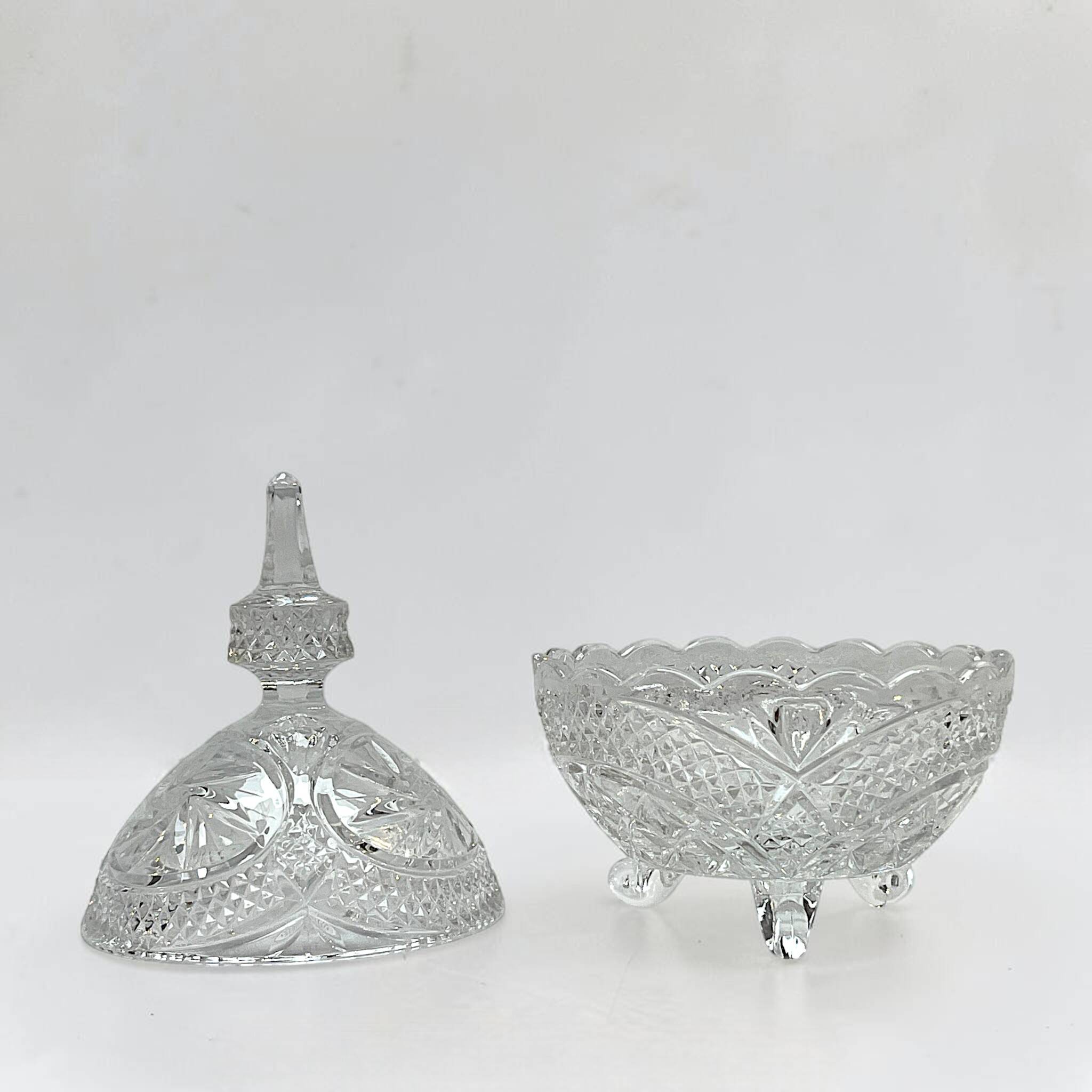 cut crystal sugar bowl with lid Pinwheel pattern crystal sweet jar
