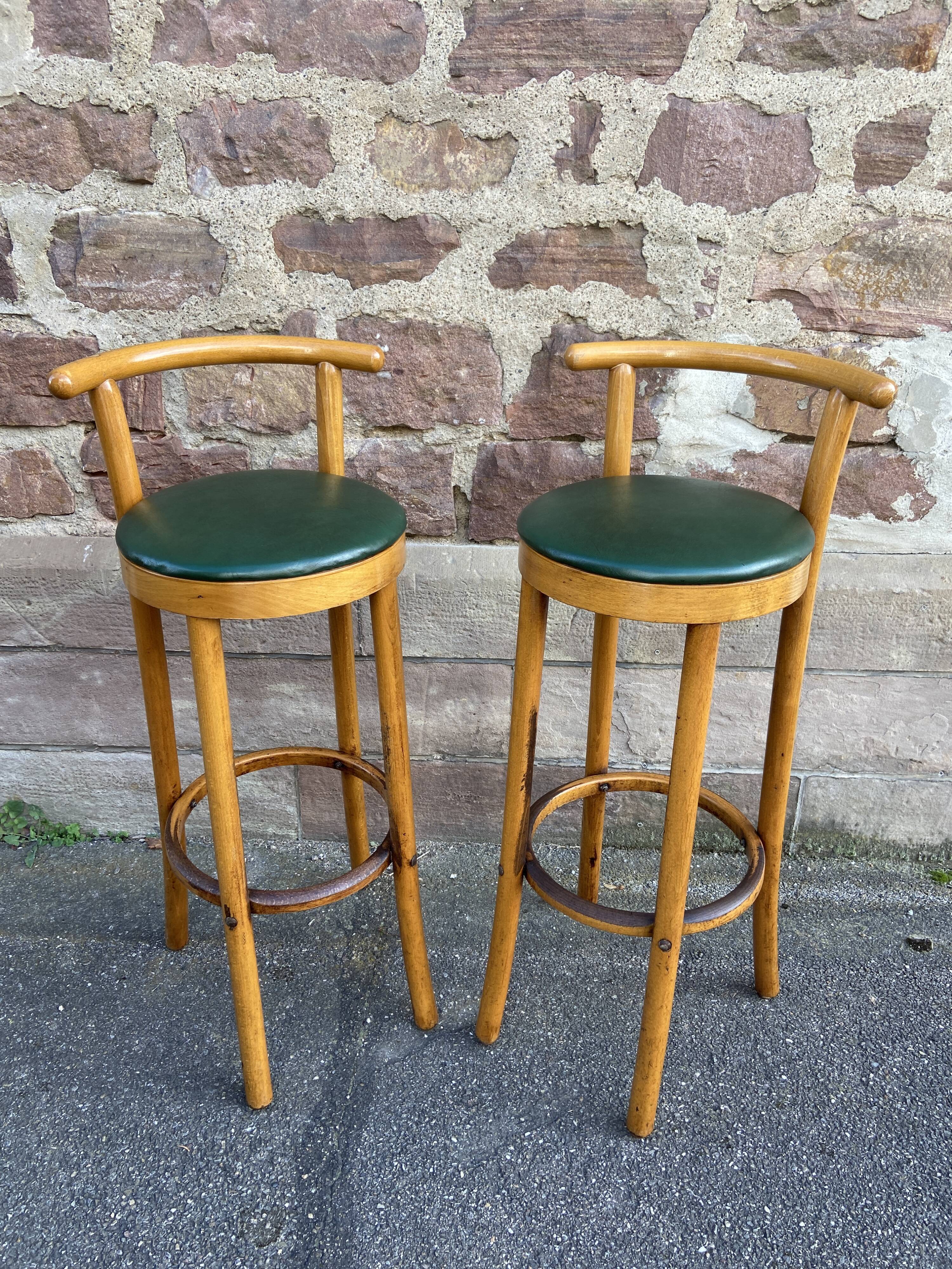 Paire de tabourets de bar bois courbé 1960