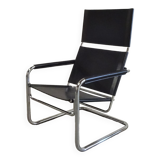 Tubular Lounge Armchair Model Rondo High with black leather by Heinrich Pfalzberger for Ag Wohnbarf