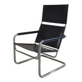 Tubular Lounge Armchair Model Rondo High with black leather by Heinrich Pfalzberger for Ag Wohnbarf