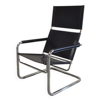 Fauteuil modèle Rondo High avec cuir noir par Heinrich Pfalzberger pour Ag Wohnbarf