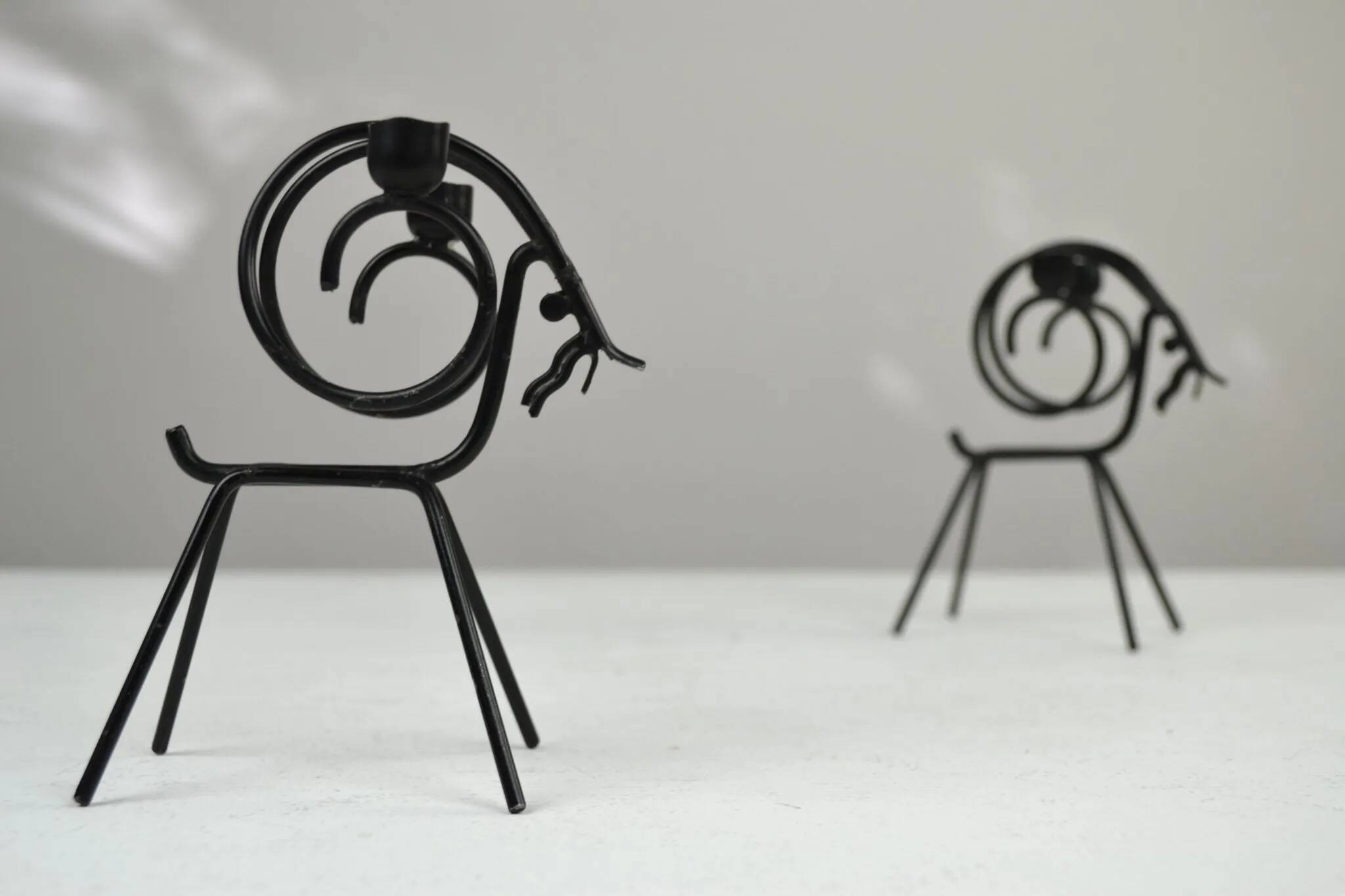 Pair of Black Metal Goat Candleholders — Gunnar Ander for Ystad-Metall, Sweden, 1960s