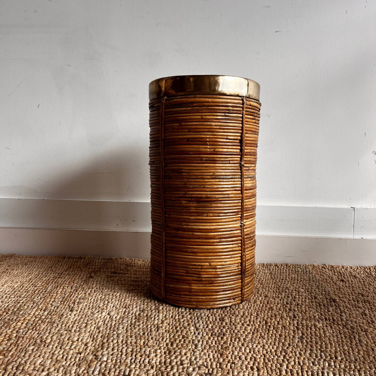 Rattan Brass Umbrella stand basket  Gabriella Crespi