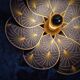 Flower wall sconce, 8 petals in rattan and art deco fabric