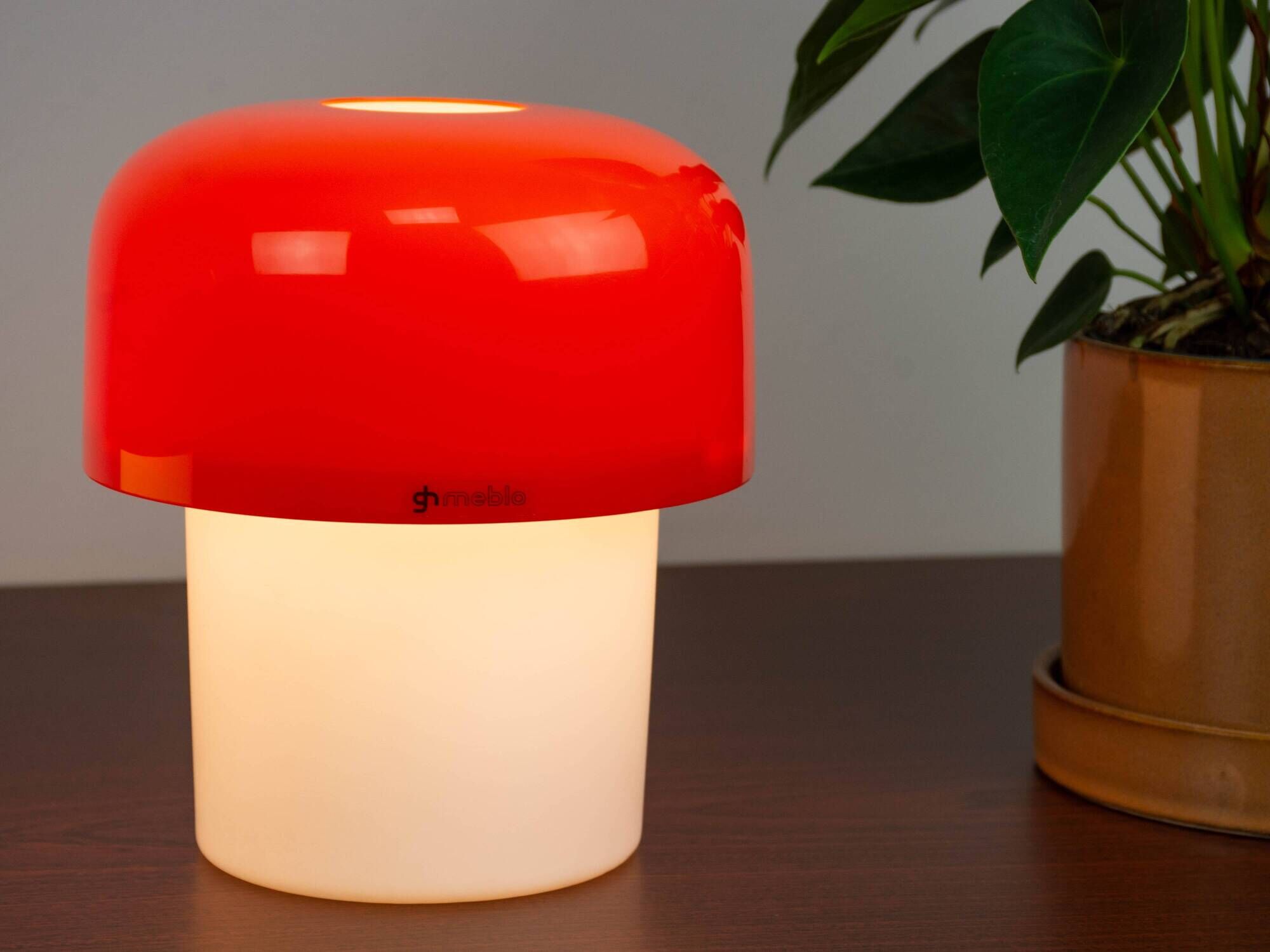 Set of 2 Space Age Orange Meblo Mushroom Table Lamps, Guzzini, 1970s