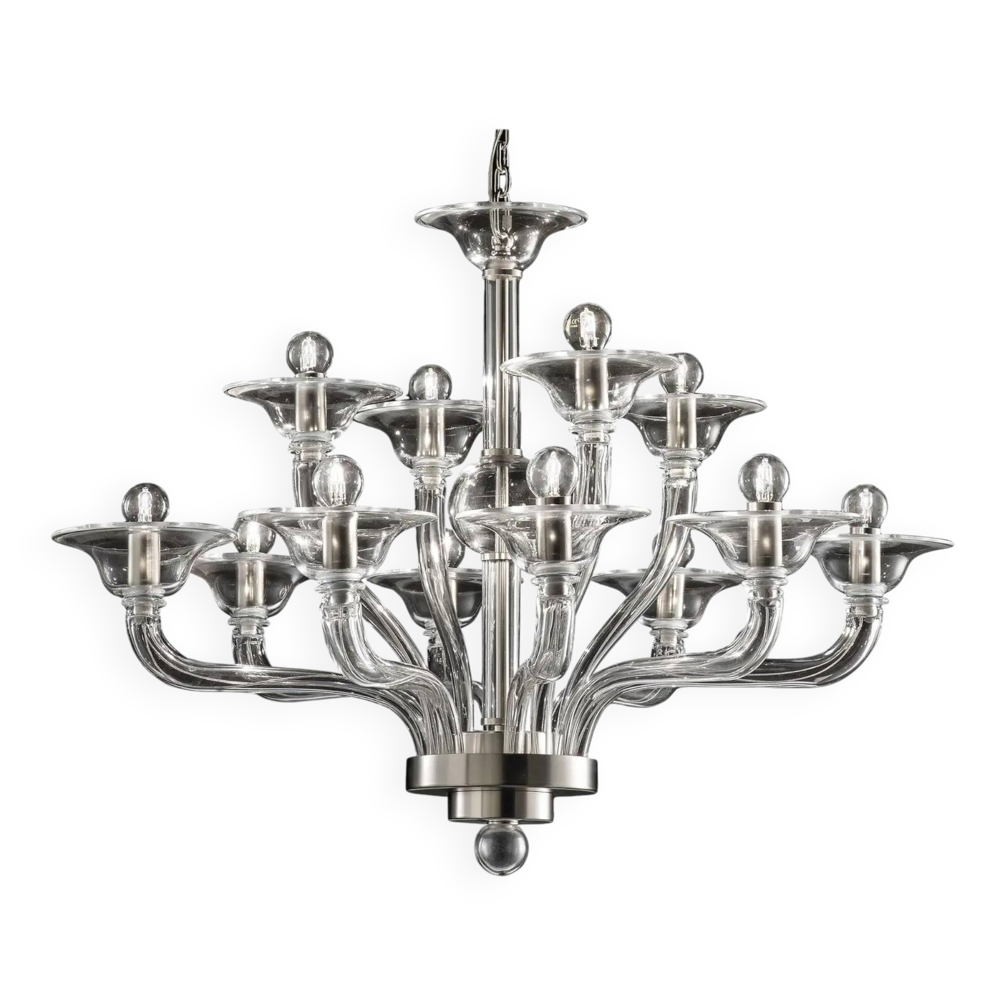 Chandelier en verre de Murano transparent de luxe – Design linéaire moderne
