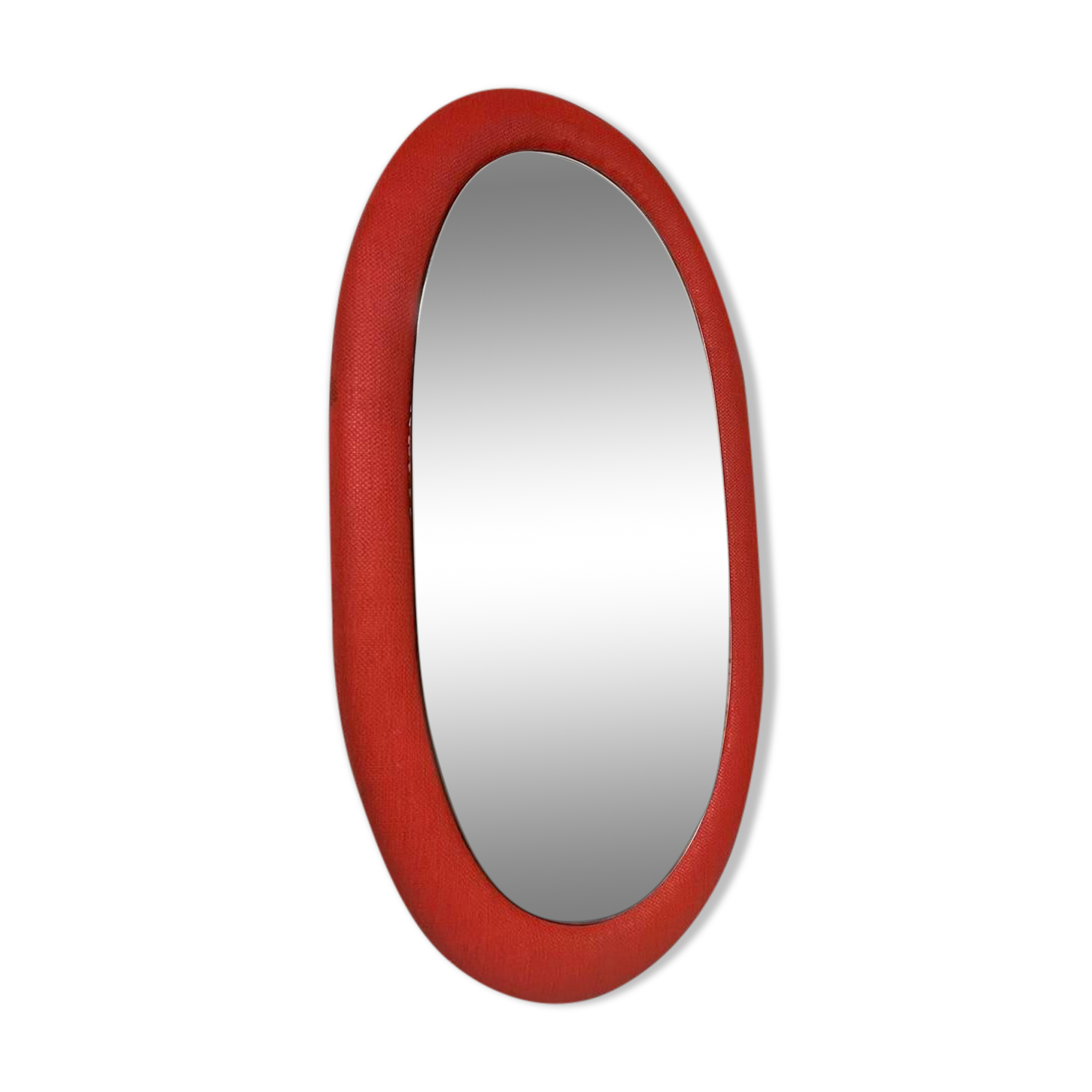 Vintage oval orange mirror seventies 46 X 80 cm