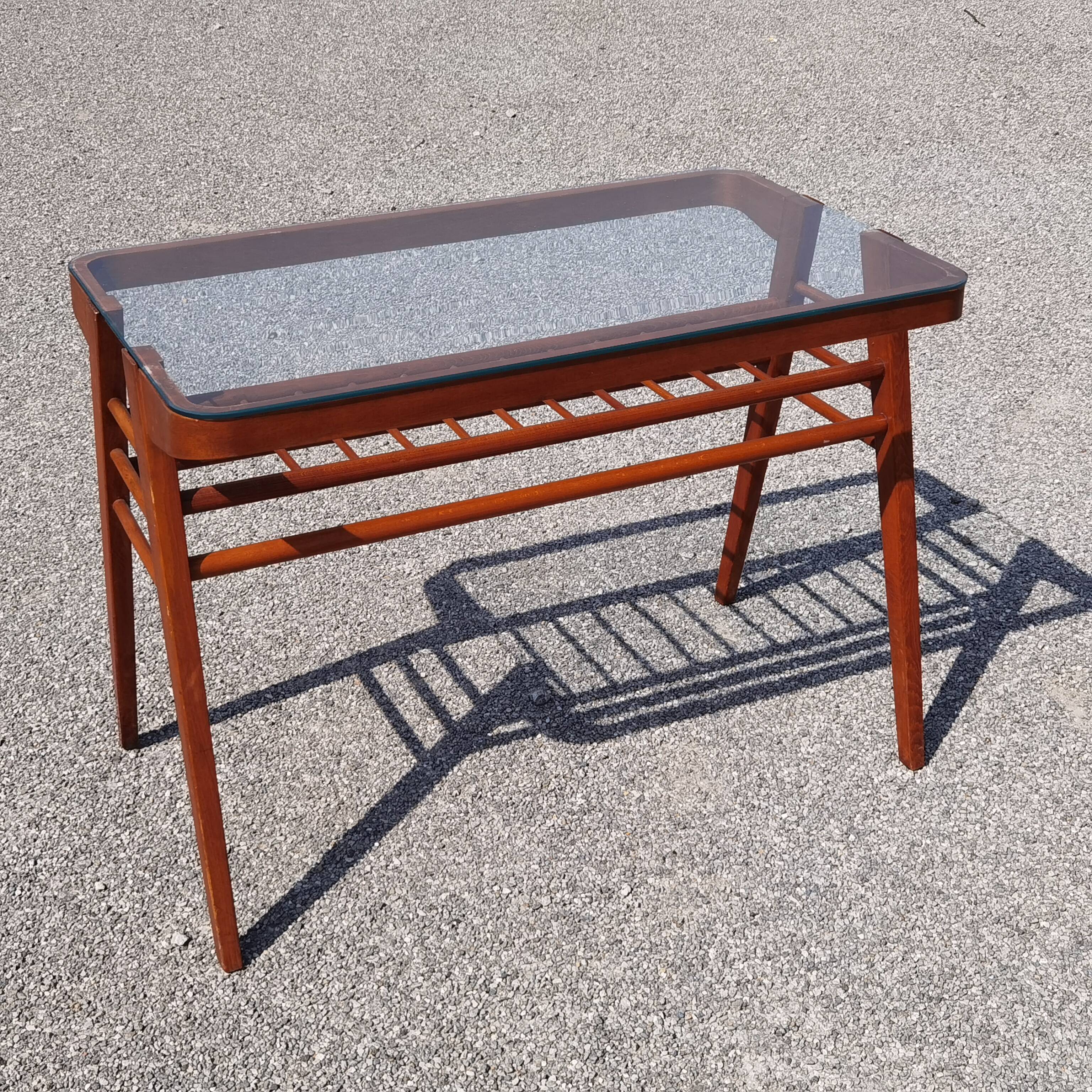 Side table or wood and glass console by Frantisek Jirak 1960