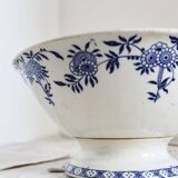 Vintage porcelain salad bowl Dresden - Blue and white floral pattern