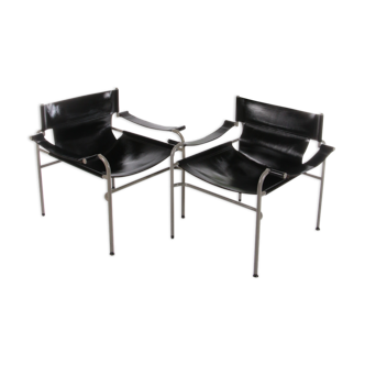 Walter Antonis set of 2 saddle leather armchairs made by 't Spectrum, 1970