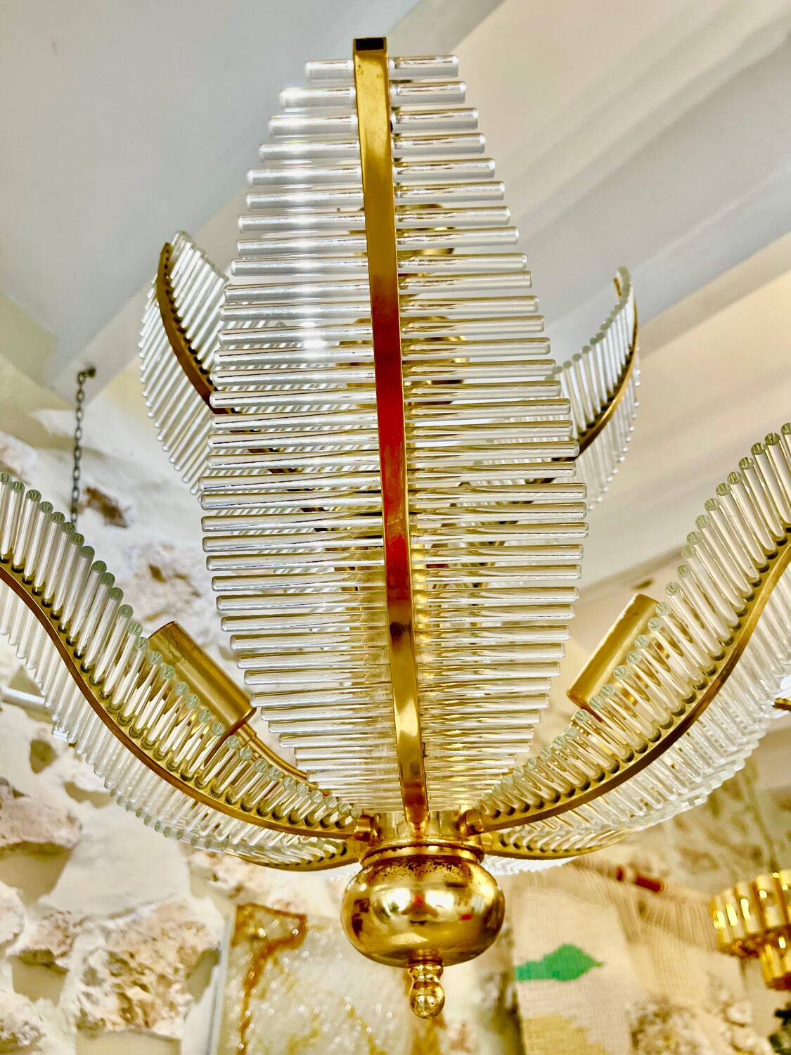 Lustre Venini Palm verre Murano , Italie 1970s
