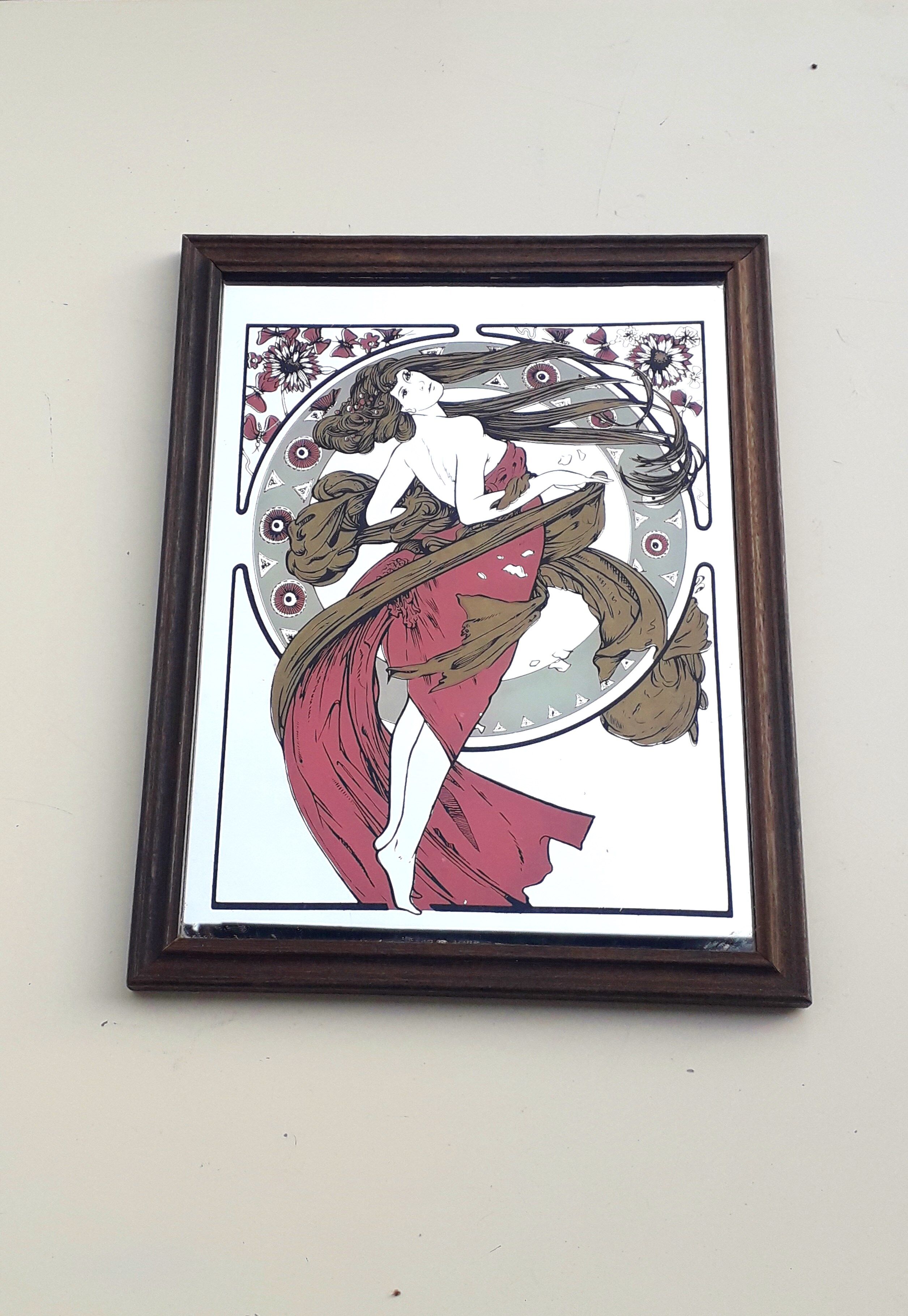 Mirror illustrated by Alphonse Mucha 1960 70 26x34cm