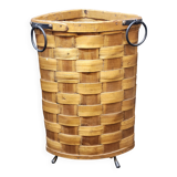 Ancienne corbeille vintage en bois tressé d'angle porte parapluie / panier
