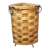 Antique vintage corner woven wooden basket umbrella holder / basket