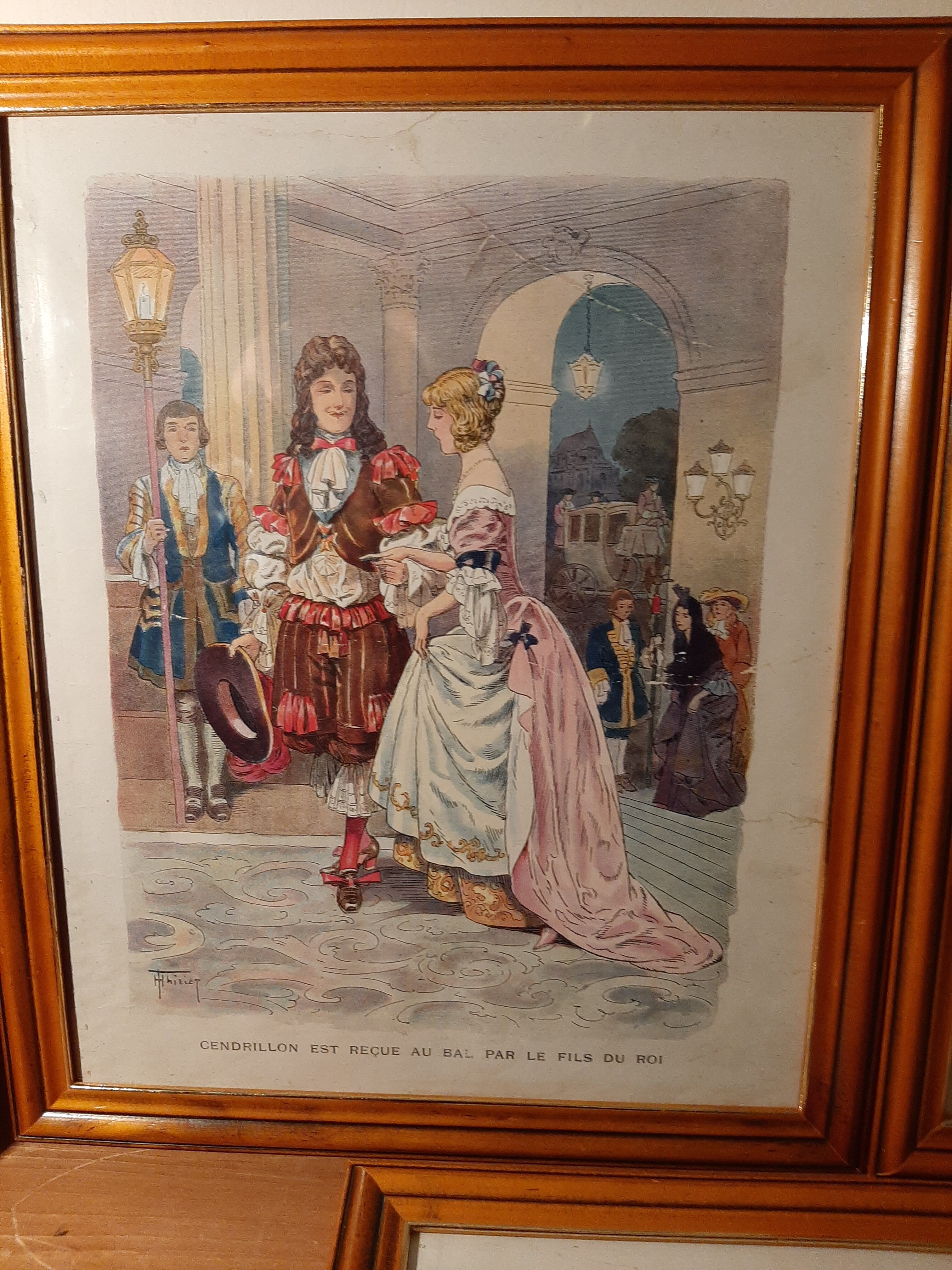 3 old Cinderella illustrations framed under glass