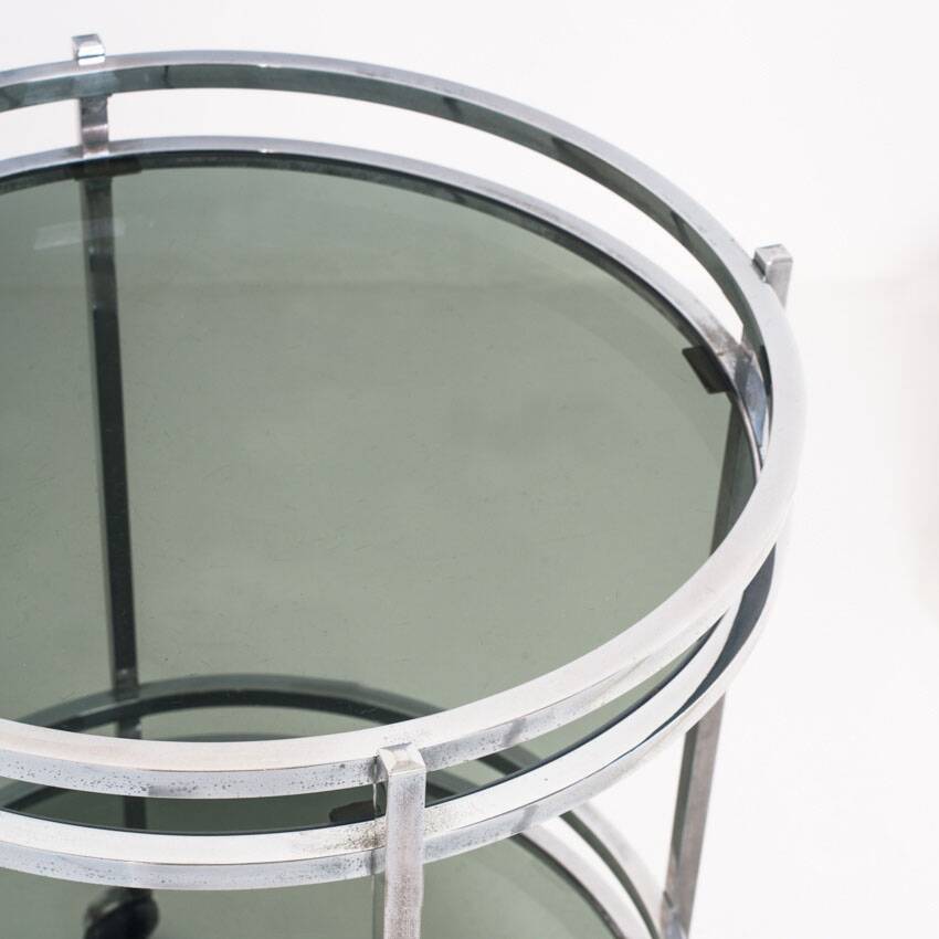 Vintage side table or serving table. Chrome metal and glass - Spain, 70s.