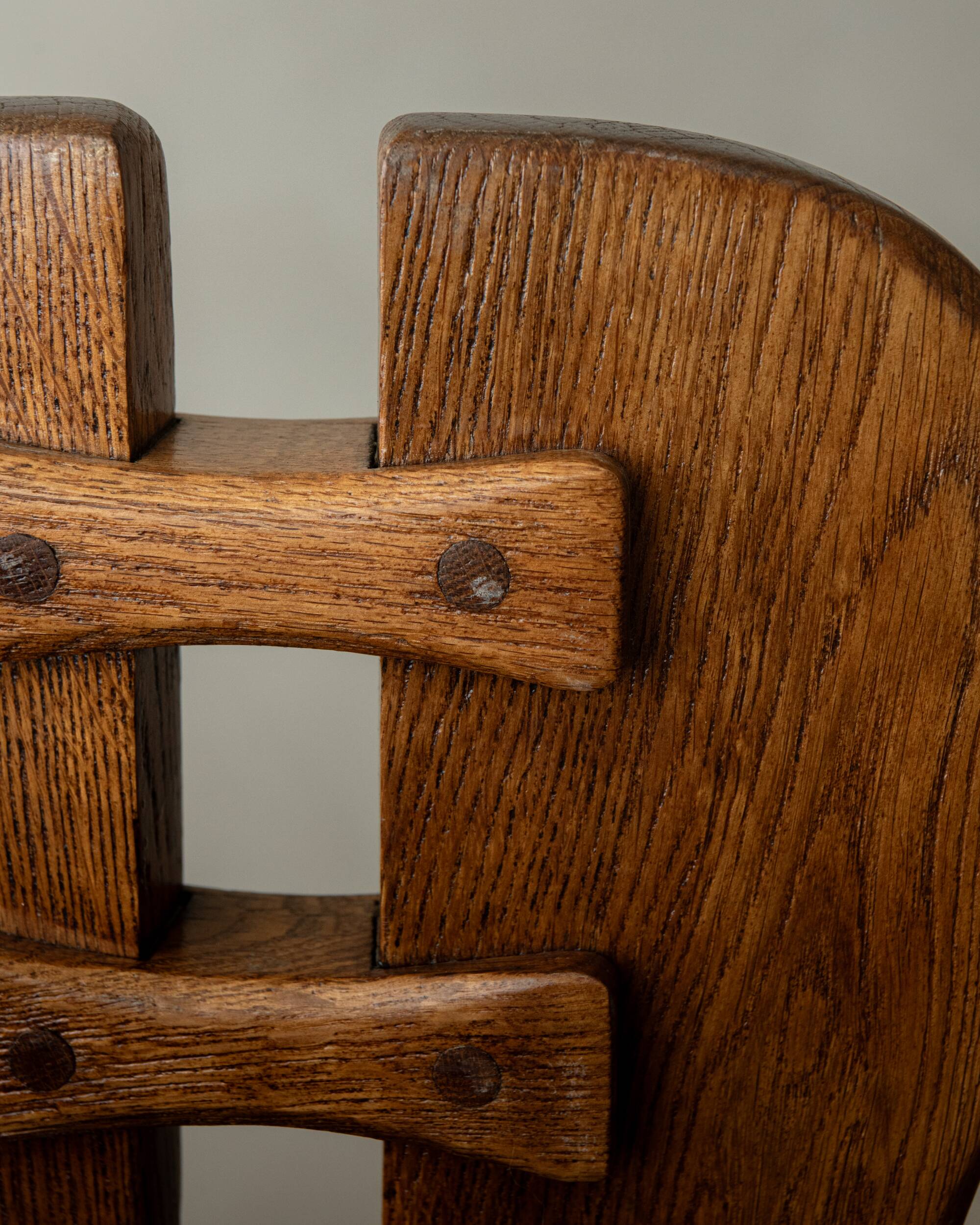 Brutalist Oak Dining Chairs Sculptural Backs by De Puydt, 1960s, Set of 4