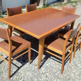 Formica teak table + 10 vintage Scandinavian style chairs