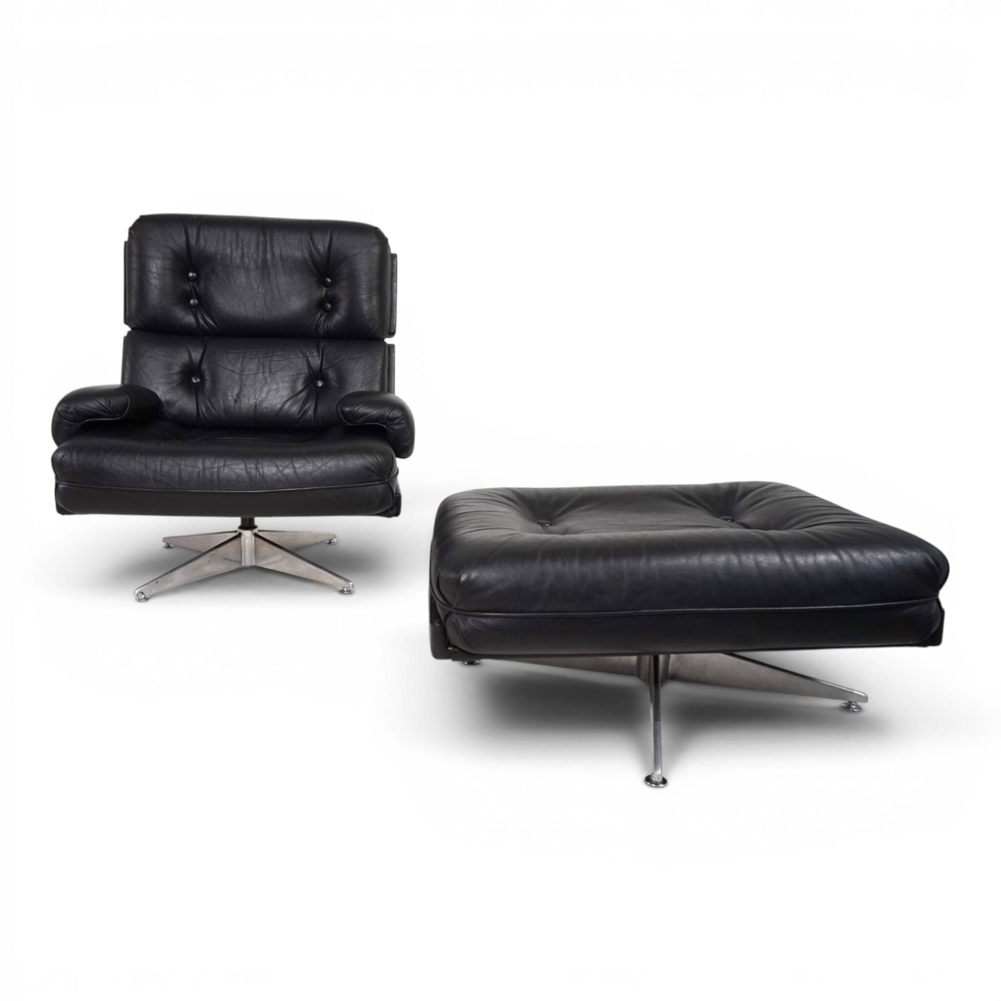 Howard Keith Kohinoor Leather Armchair with Ottoman for HK Furniture, 1970