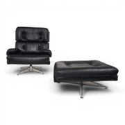 Howard Keith Kohinoor Leather Armchair with Ottoman for HK Furniture, 1970