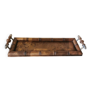 Art Nouveau wood and metal tray