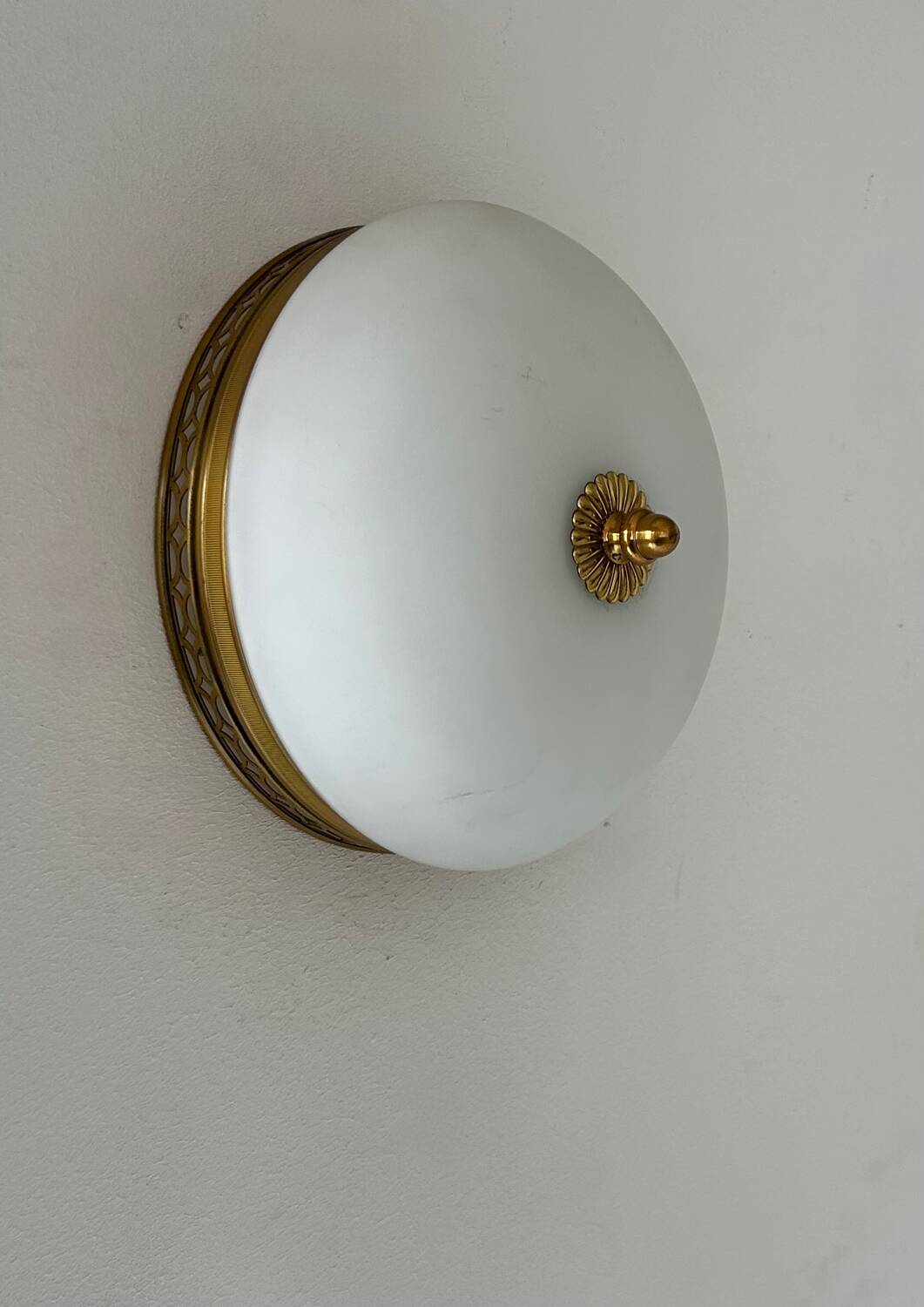 Vintage brass and opaline wall lamp, France 1970