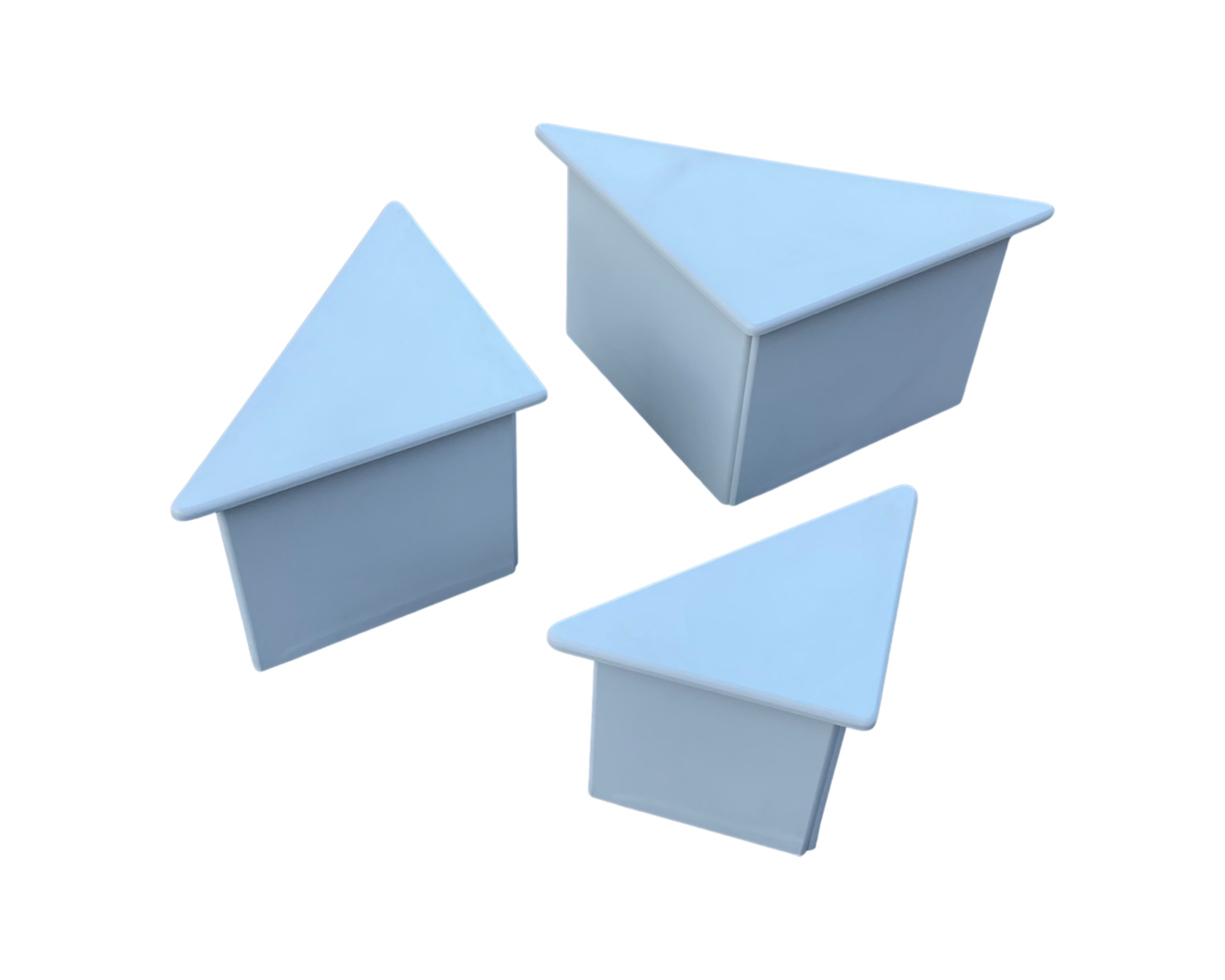 Set of three triangle side tables wood white creme design