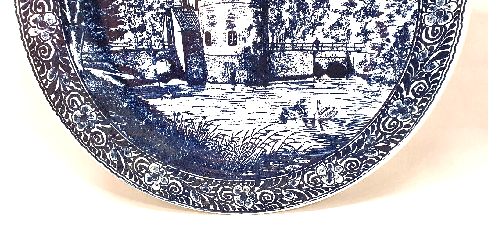 Large decorative plate decorations blue landscape diameter 40 cm
