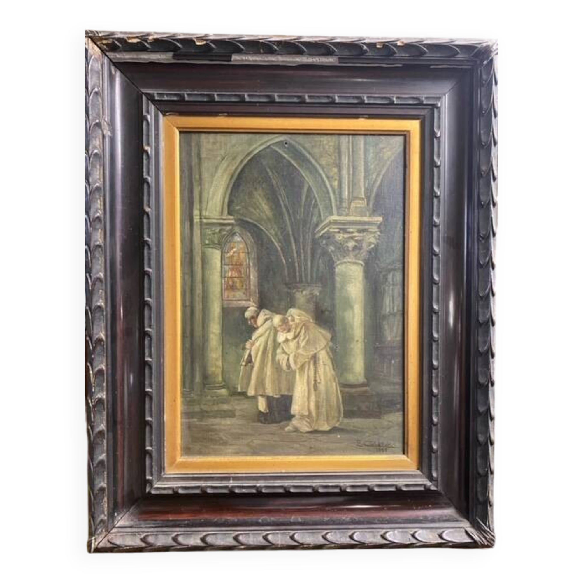 Toile de 1925, moines dans une église