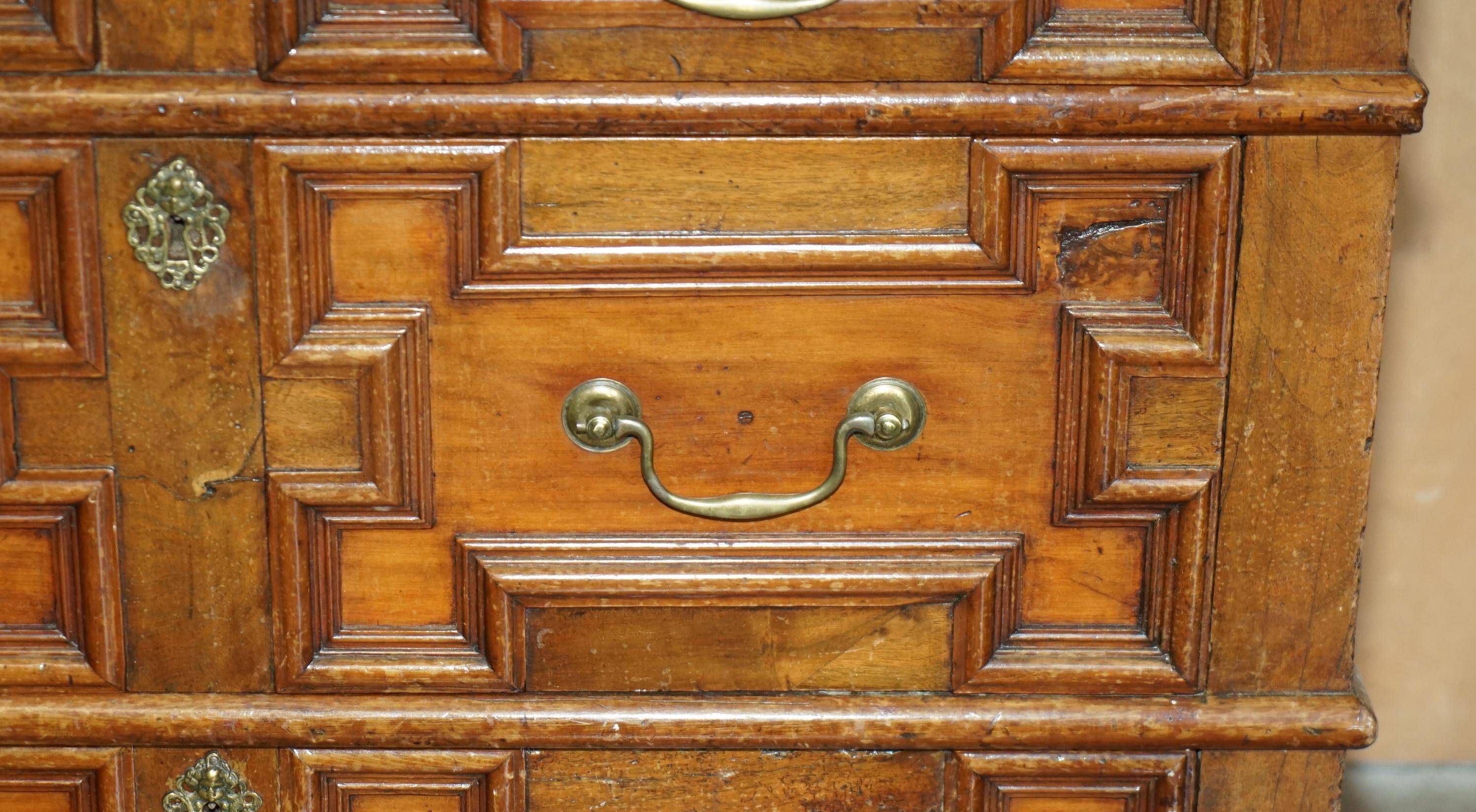 17th Century Antique Oak Commode with Two Rows of Drawers