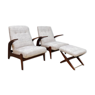 Paire de fauteuils et ottoman du milieu du siècle inclinables Gimson & Slater