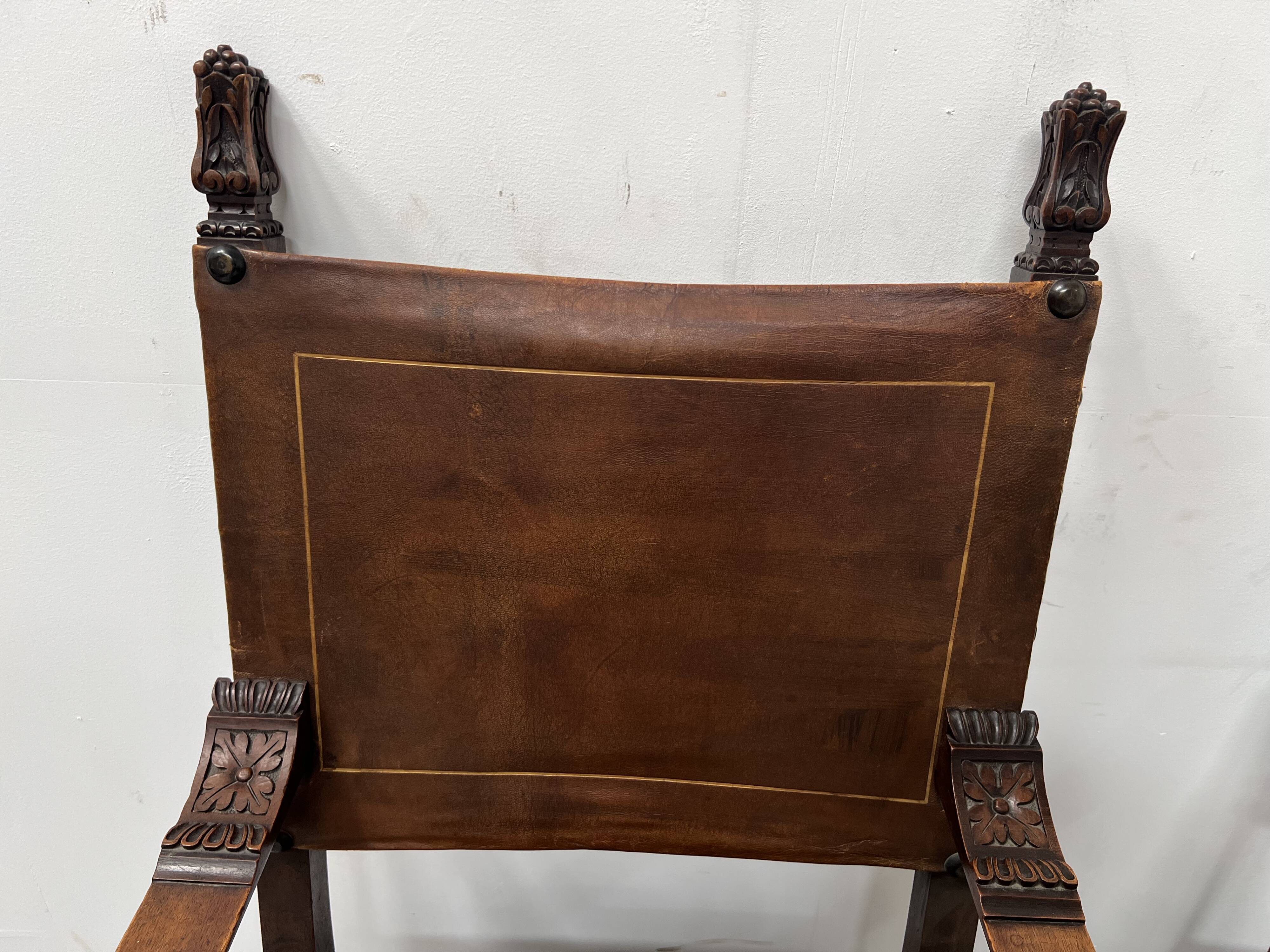 Pair of Renaissance style armchairs in walnut, 20th century