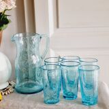 Service verre soufflé bullé bleu ciel
