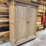 Small antique wardrobe in solid pitch pine.